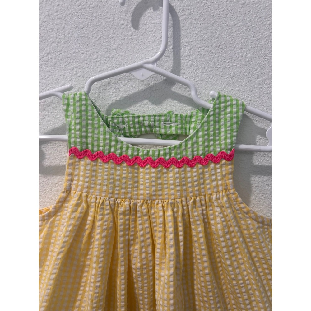 Emily Rose Infant Girls Yellow Green Gingham Flamingo Seersucker Dress 18M - Picture 3 of 7
